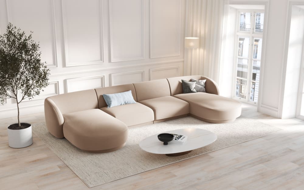 Micadoni Home Sofá panorámico 5 plazas de terciopelo capuchino