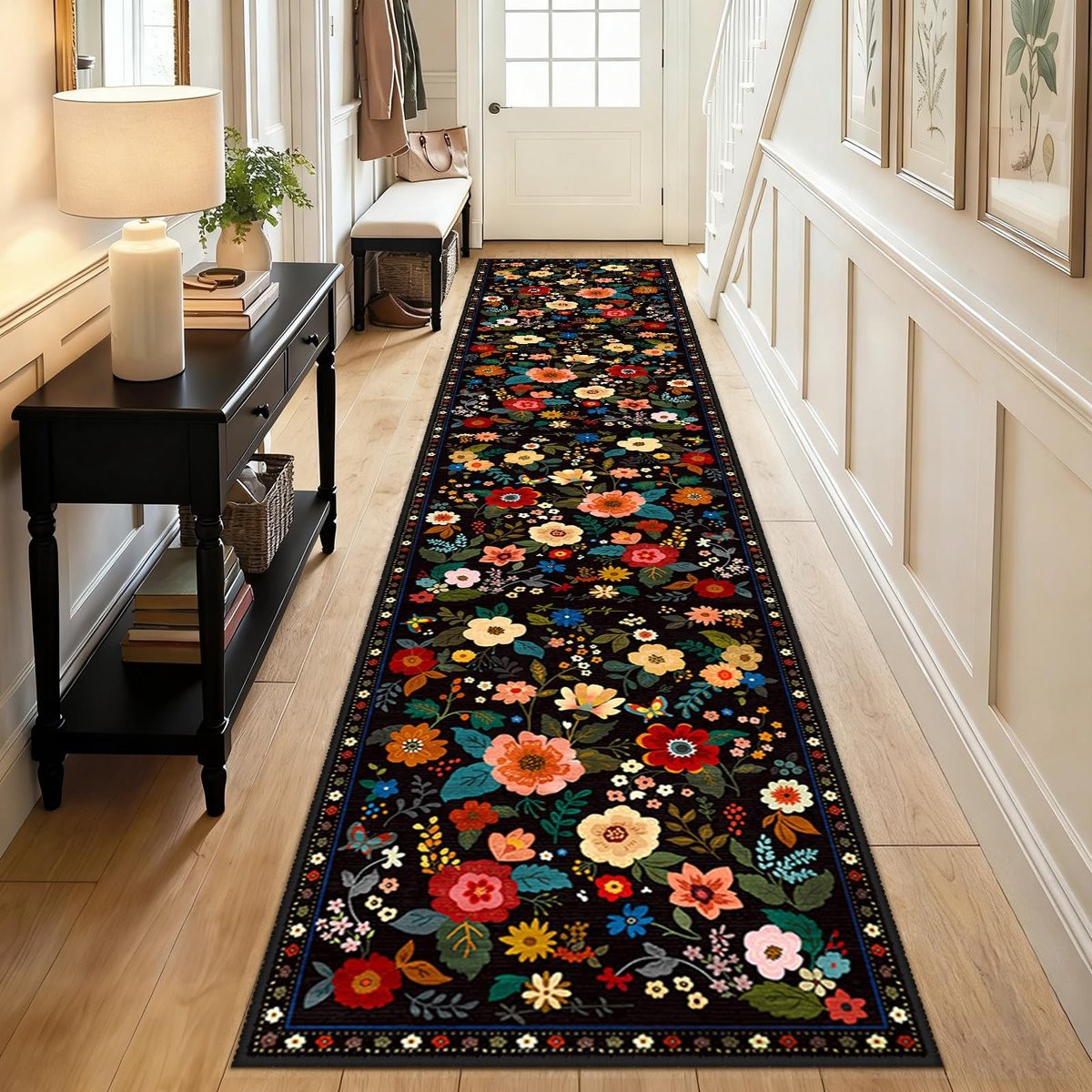 Vintage Bloemen Vloerkleed - Wasbare Antislip Keuken Runner - Breedte: 60 cm, Lengte: 300 cm