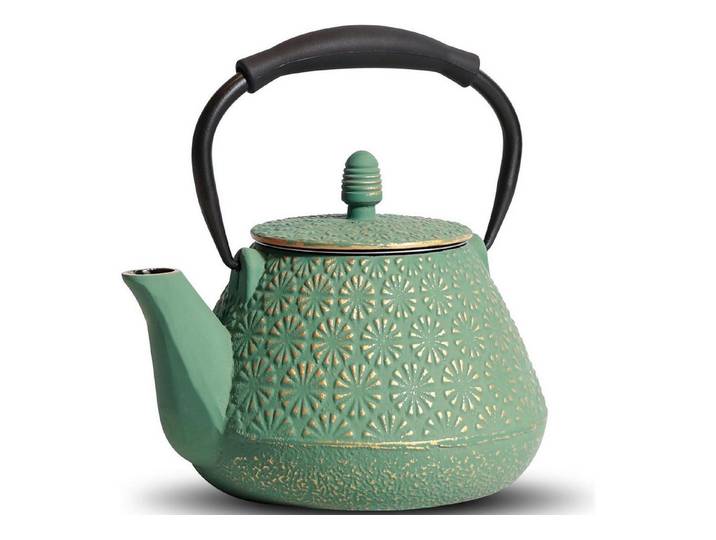 LuxusKollektion Teekanne Gusseisen-Teekanne Kirschblütenmuster 950ml Silikon-Griff Grün