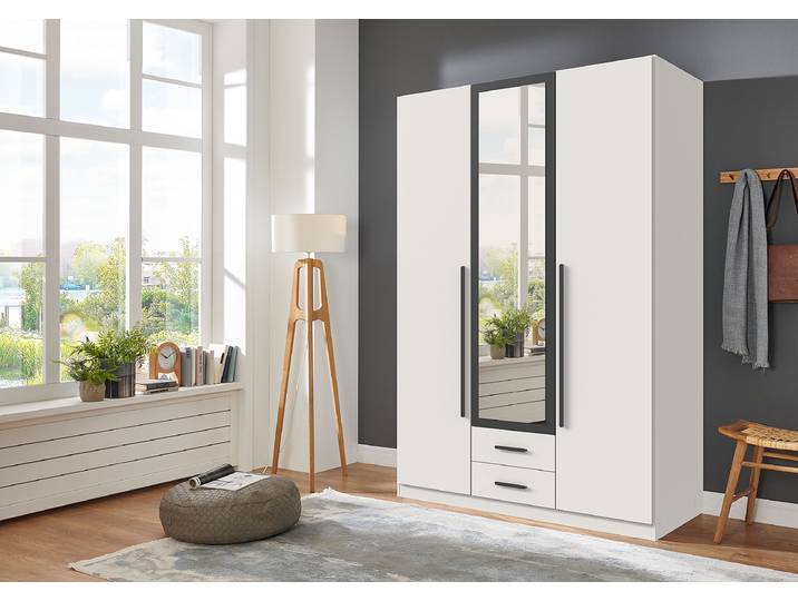 Drehtürenschrank Marburg 135cm Weiß/Weiß/Graphit