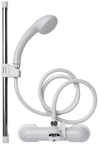 Croydex Chrome & White Complete Shower Kit Mixer for Taps, 42cm Riser Rail White 7.1cm W