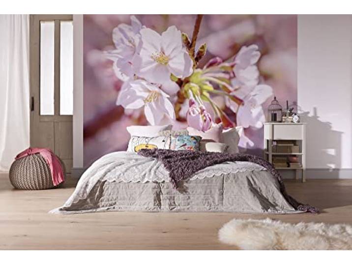 Komar Vlies Fototapete - Pink Blossom - Größe 248 x 184 cm, 4 Teile inklusive Kleister - Tapete, Wohnzimmer, Schlafzimmer