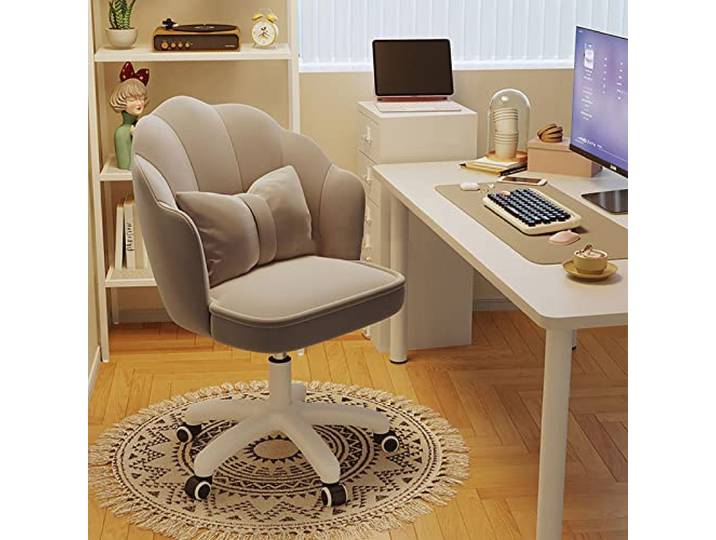 IXMLDAXD Der Stuhl, Fluffy Velvet Vanity Chair - Comfortable, Adjustable Spinning Makeup for Bedroom Aesthetics(Gray)