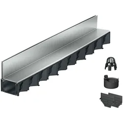 1m ACO Self® Hexaline 2.0 Entwässerungsrinne mit Schlitzaufsatz Stahl verzinkt + Ablauf Vertikal