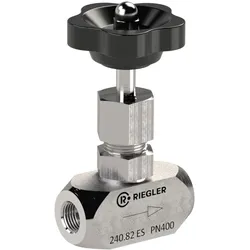Riegler, Ventil, Nadelventil, Edelstahl 1.4571, G 3/4, DN 10, PN max. 400 bar