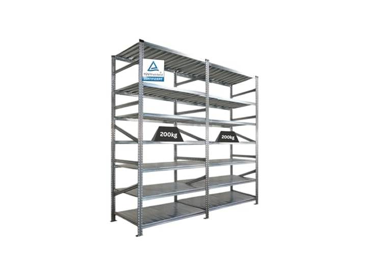 PROREGAL Fachbodenregal Stecksystem Proximo Komplettregal HxBxT 250x240x60cm 7 Ebenen Fachlast 200 kg Beidseitig nutzbar Verzinkt Lagerregal, Steckregal, Metallregal