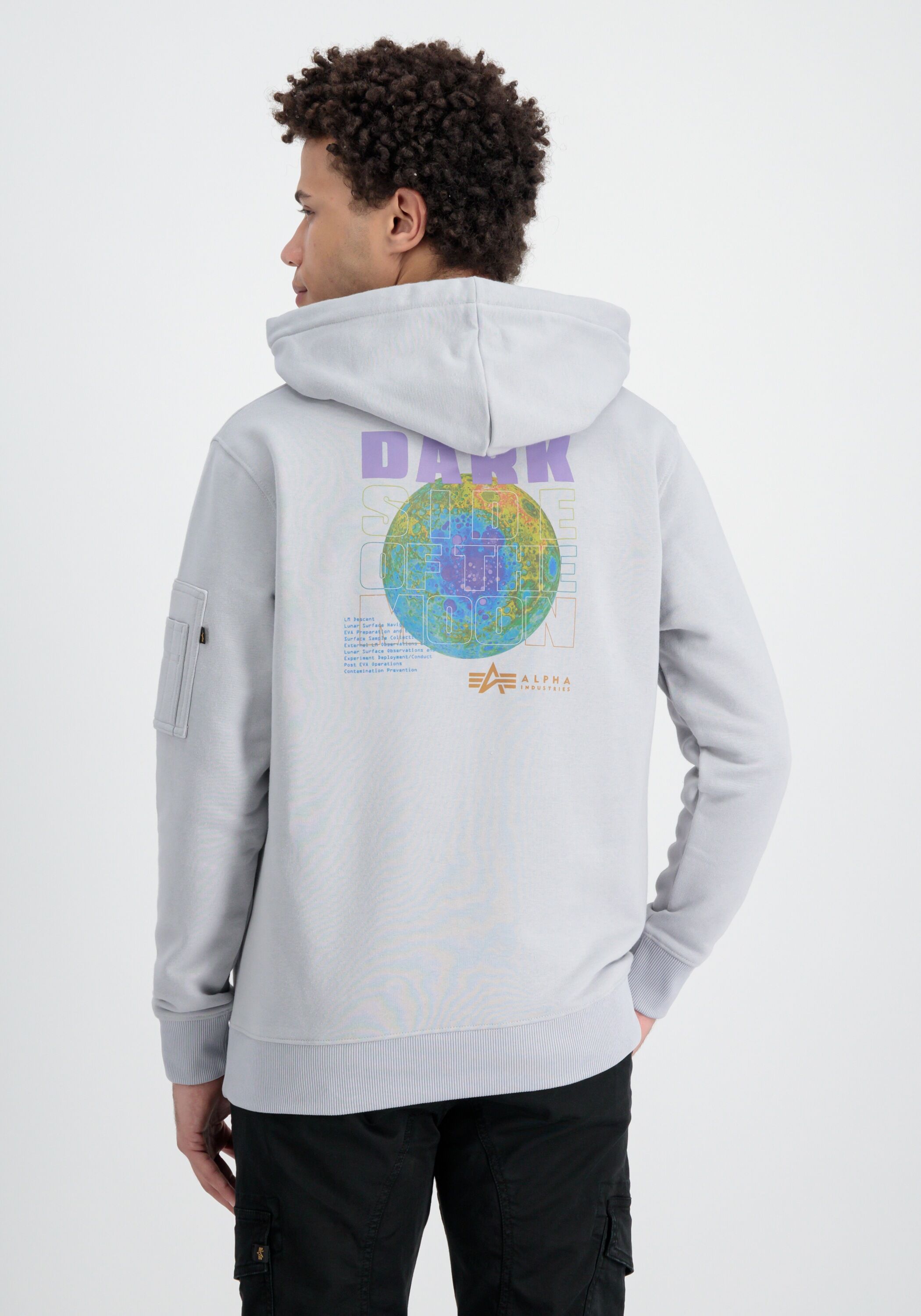 Hoodie ALPHA INDUSTRIES "Dark Side Hoodie", Herren, Gr. S, grau (pastel grau), Obermaterial: 80% Baumwolle, 20% Polyester, regular fit, Sweatshirts Hoodie pastel grau S