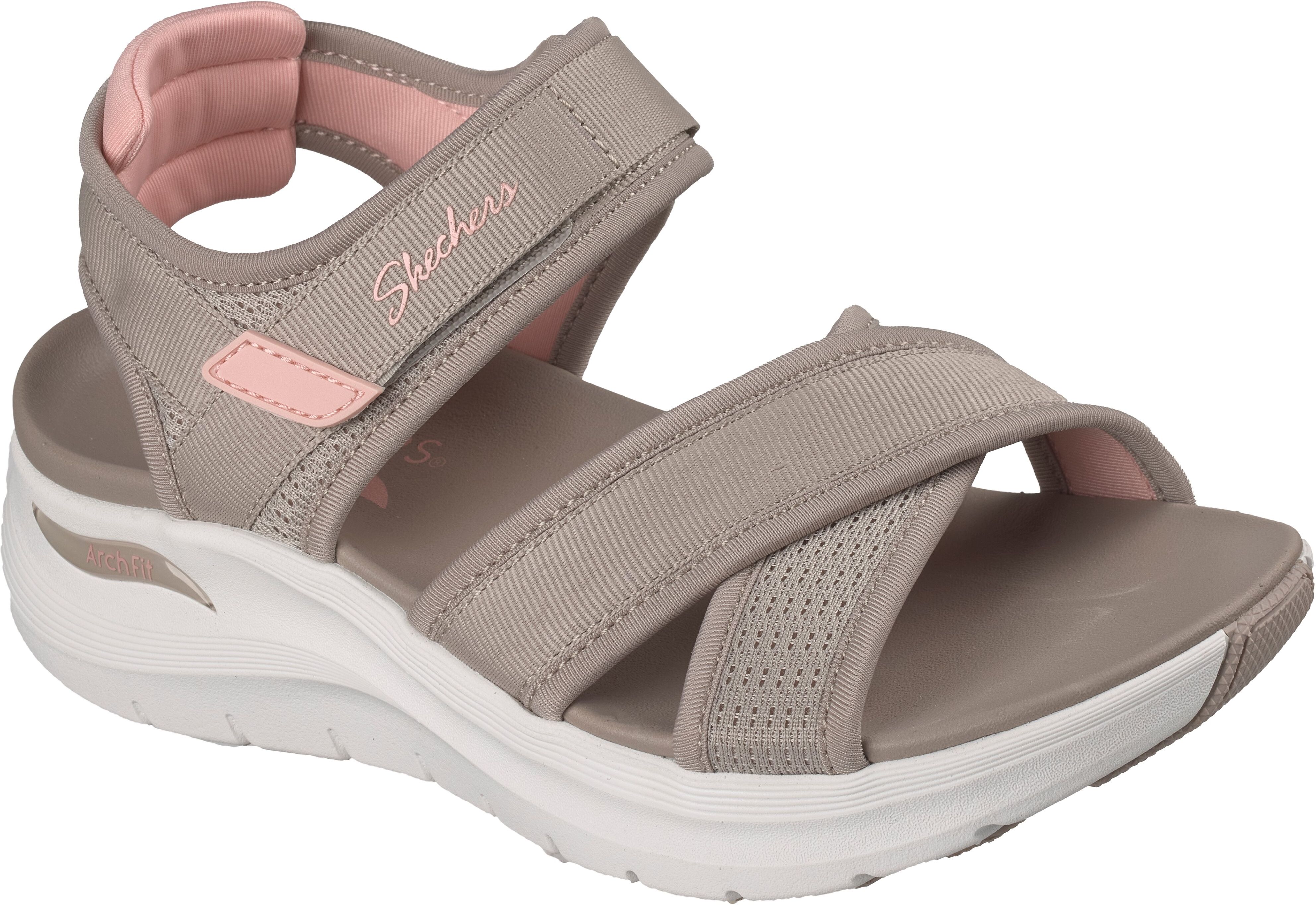 Sandale SKECHERS "ARCH FIT 2.0 SANDAL", Damen, Gr. 41, Textil, beige (taupe kombiniert), kontrastfarbene Details, Schuhe Sandale, Freizeitschuh, Trekkingschuh mit Arch Fit taupe kombiniert 41, Textil
