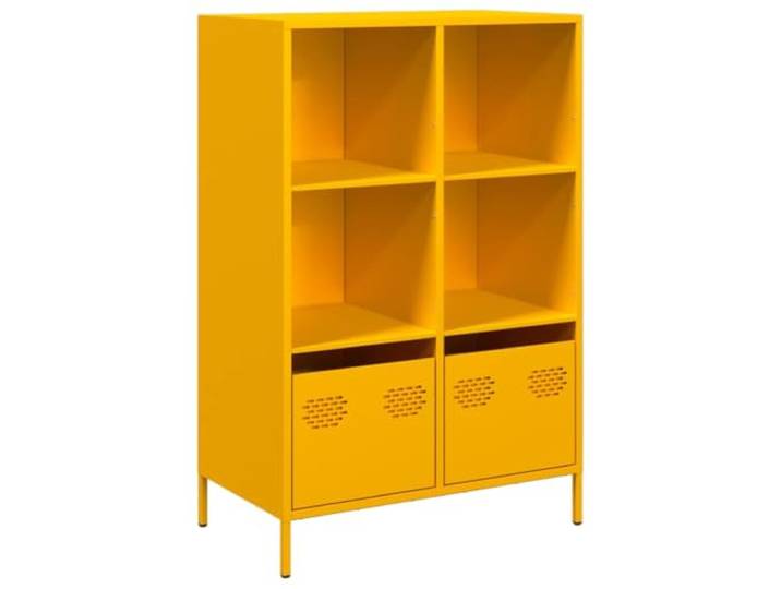 GHVBNMF Highboard Senfgelb 68x39x103,5 cm Metall Kommode 2 Schubladen Robuster Metallschrank in Senfgelb mit 4 Fächern und 2 Schubladen für Wohnzimmer, Schlafzimmer und Büro.