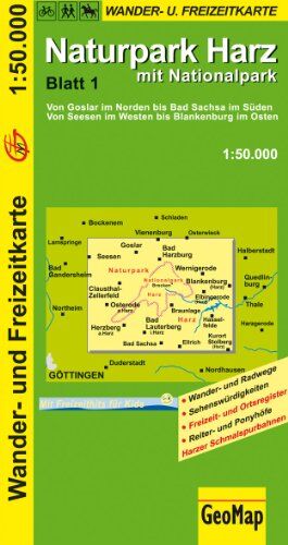 GeoMap - Wanderkarte Naturpark Harz 1 West 1:50 000: Von Goslar im Norden bis Bad Sachsa im Süden. Von Seesen im Westen bis Blankenburg im Osten. Wander- und Freizeitkarte - Preis vom 09.10.2026 07:28:09 h