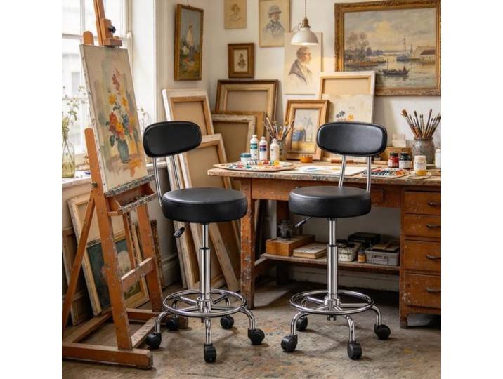 PIPIPOXER Lot de 2 tabourets de dessin avec dossier roulettes réglable tabouret pivotant pour atelier peinture studio artistique