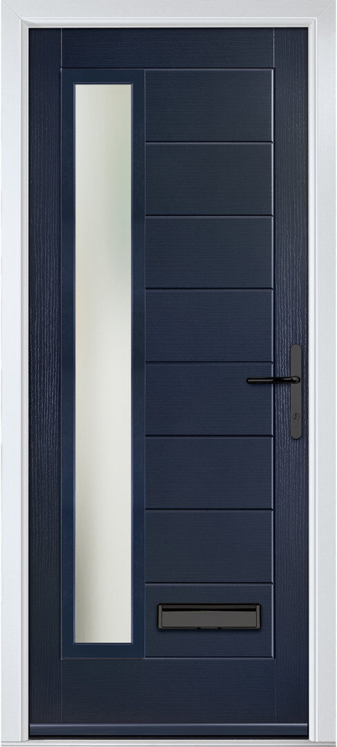 Crystal Direct Crystal GRP Front door Monza Right Anthracite Grey 890mm x 2090mm Open in Right hand Stipolytte Glass Blue 92mm x 209mm