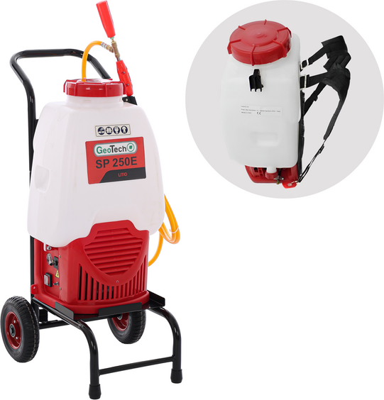 GeoTech SP 250 E - Pulvérisateur à batterie dorsal + chariot - 25 L