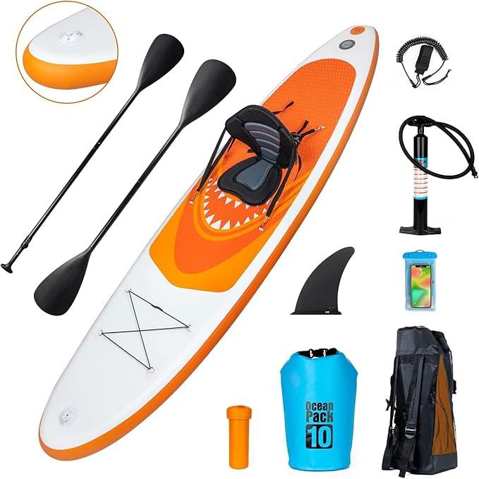Aufblasbares SUP Board Set, Stand Up Padding Board, Stand Up Paddle Board 320/335x76x16.5cm mit Verstellbarem Paddel, Pumpe, Rucksack, Leine, wasserdichte Tasche, 10.6'/11' 150kg