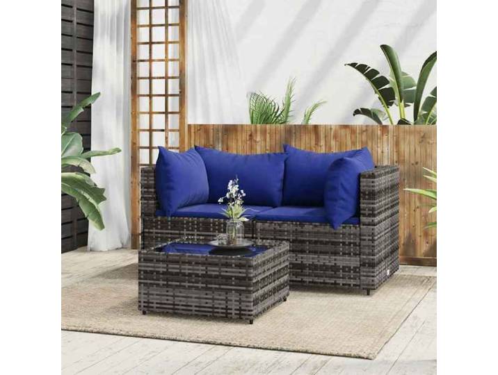 Promo été Canapé/Sofa Terrasse - SWEETY - Gris - Salon de jardin Moderne - 3 pcs - avec coussins Gris Résine tressée 63x63x57 5cm 4