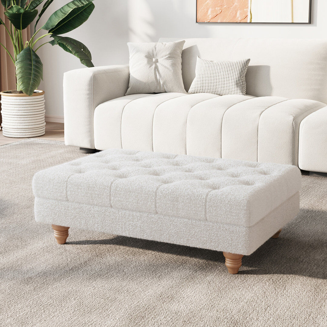 ClassicLiving 90 cm W Teddy and Sherpa Tufted Rectangle Cocktail Ottoman White 30cm H X 90cm W X 60cm D