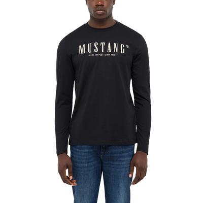 Langarmshirt MUSTANG "Herren Style Asheville", Herren, Gr. M, schwarz, Single Jersey, 100% Baumwolle, Rundhals, Shirts Langarmshirt