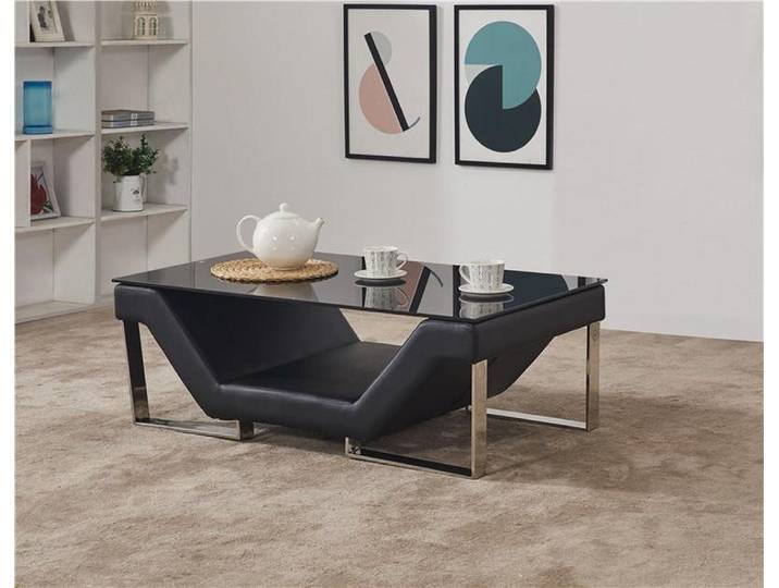 JVmoebel Couchtisch Eleganter Glastisch mit schwarzer Oberfläche und braunen Füßen (Packung), Made in Europa