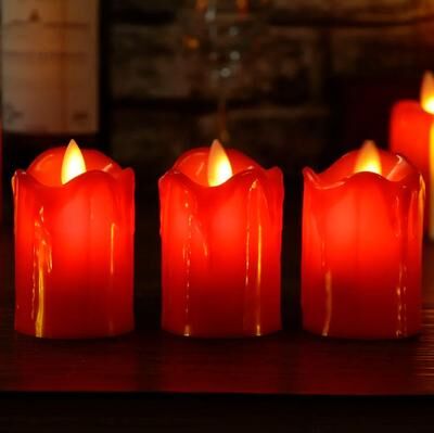 Inspired Living 3 Pack LED Flameless Candles Battery Operated Flickering Decorative Candle Lights red Tears