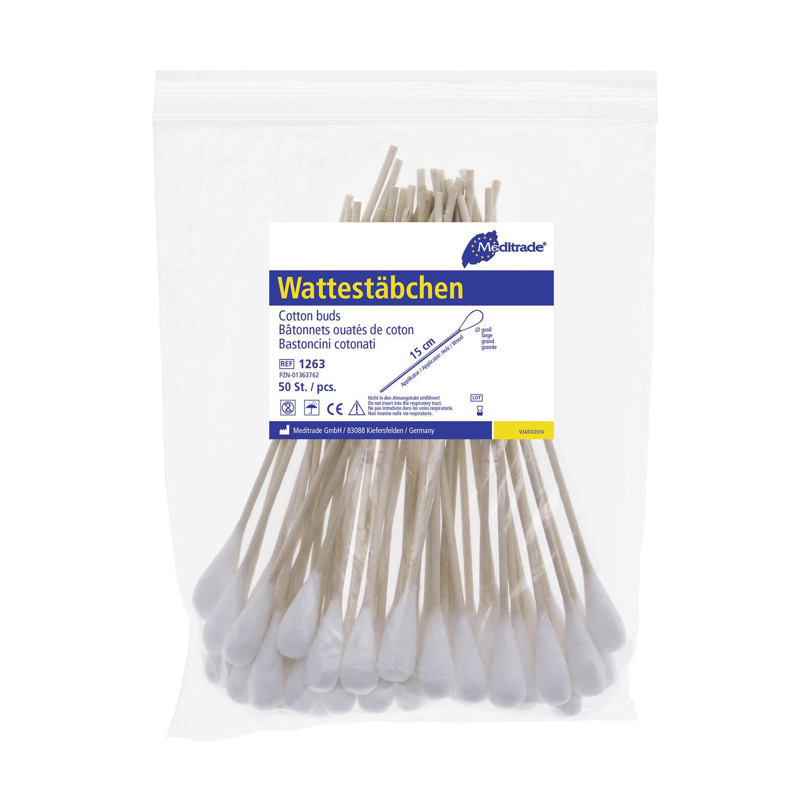 Meditrade® Wattestäbchen 15cm groß Holz 500 St. 1263