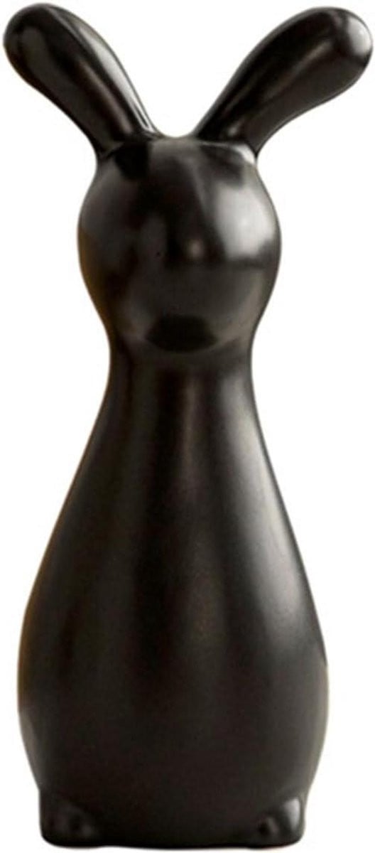 Handgeschilderd porseleinen paashaas beeldje - Zwart konijn ornament voor paasdecoratie