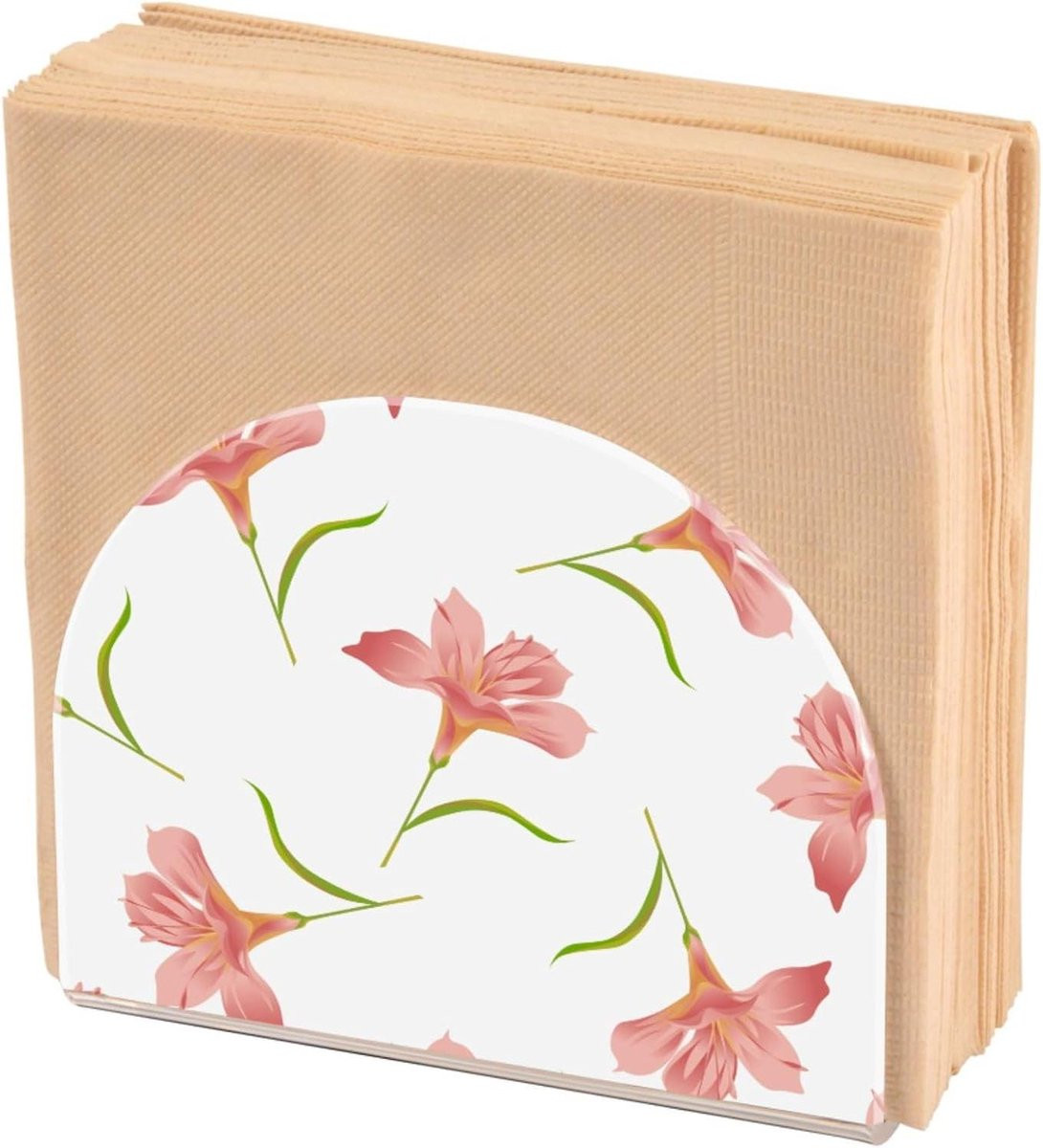 Servethouder Acryl met Botanisch Bloem Design - Papieren Dispenser - 10,5 x 12,5 cm