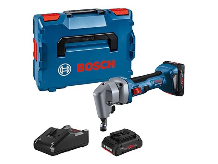 Bosch Professional 18V System grignoteuse sans-fil GNA 18V-16 E (puissance 700 W\, moteur sans charbon\, avec 2 batteries ProCORE 4.0Ah\, chargeur rapide GAL 18V-40\, L-BOXX)