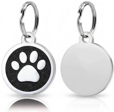 Inspired Finds Personalized Glitter Paw Print Pet ID Tag black style B