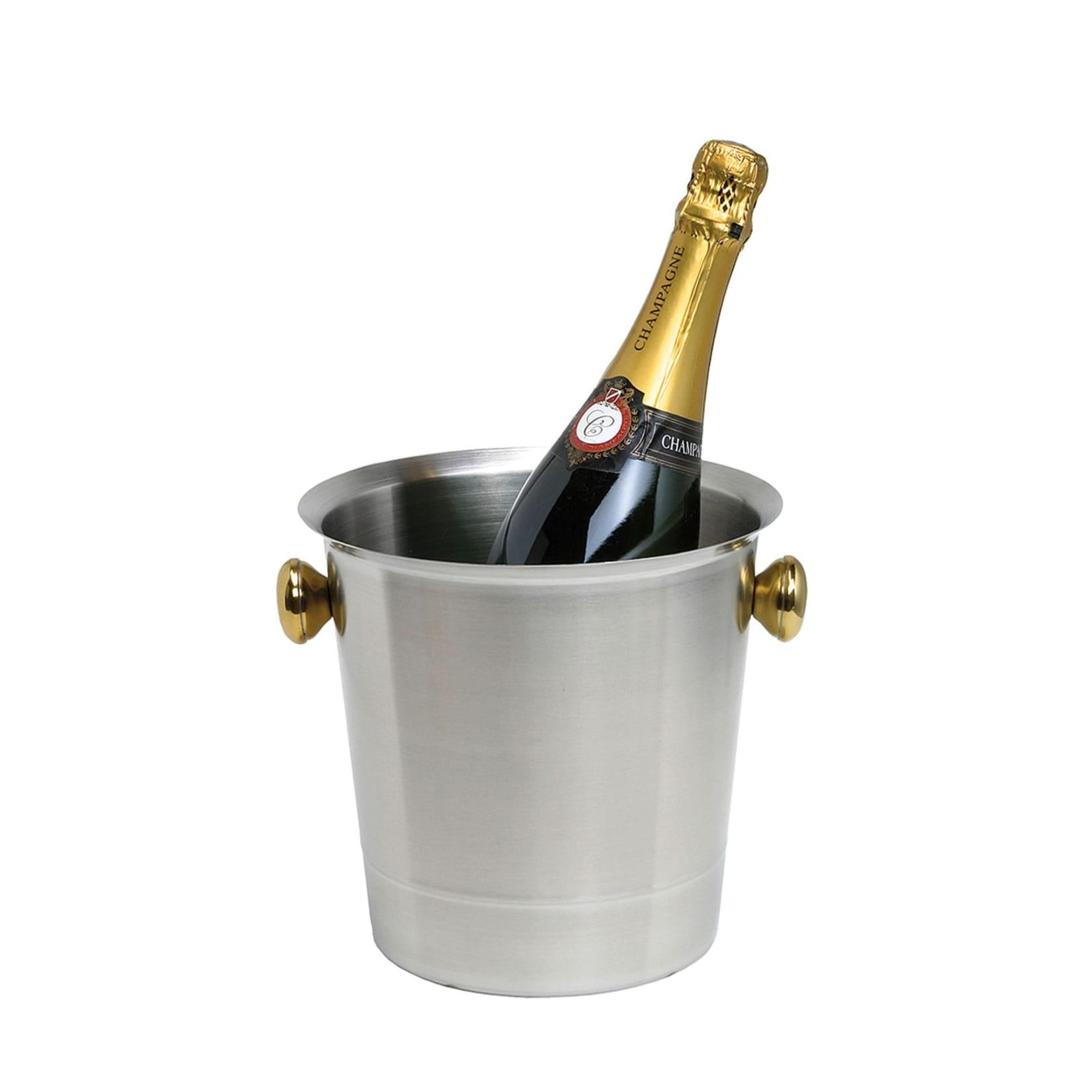 Sekt und Champagner Kübel, 18/8 Edelstahl, matt mit goldfarbenen Griffen, 5,0 Liter