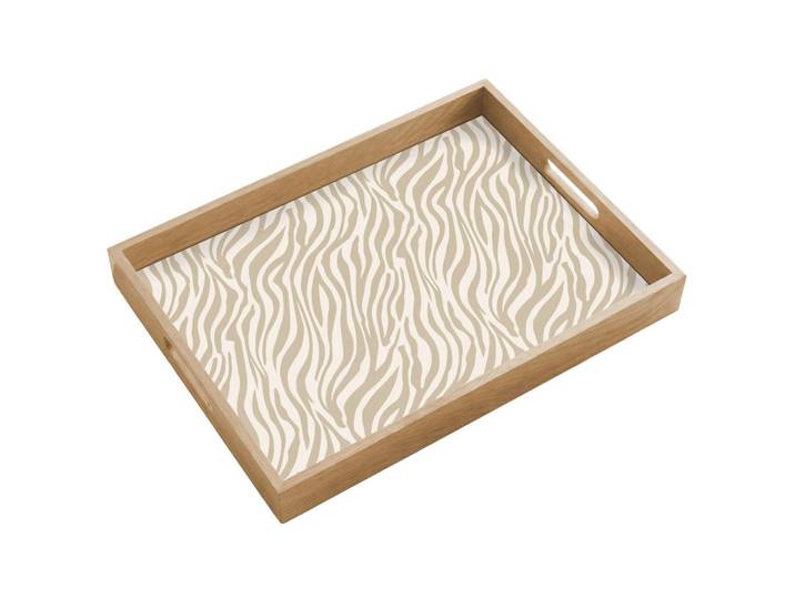 OnlyWow Tablett - Zebra - Muster - Beige - 50x35 cm, Holz, Echtholz,Eiche, Rechteckig, 50x5x5 cm, Geschirr, Tischkultur & Serviergeschirr, Tabletts