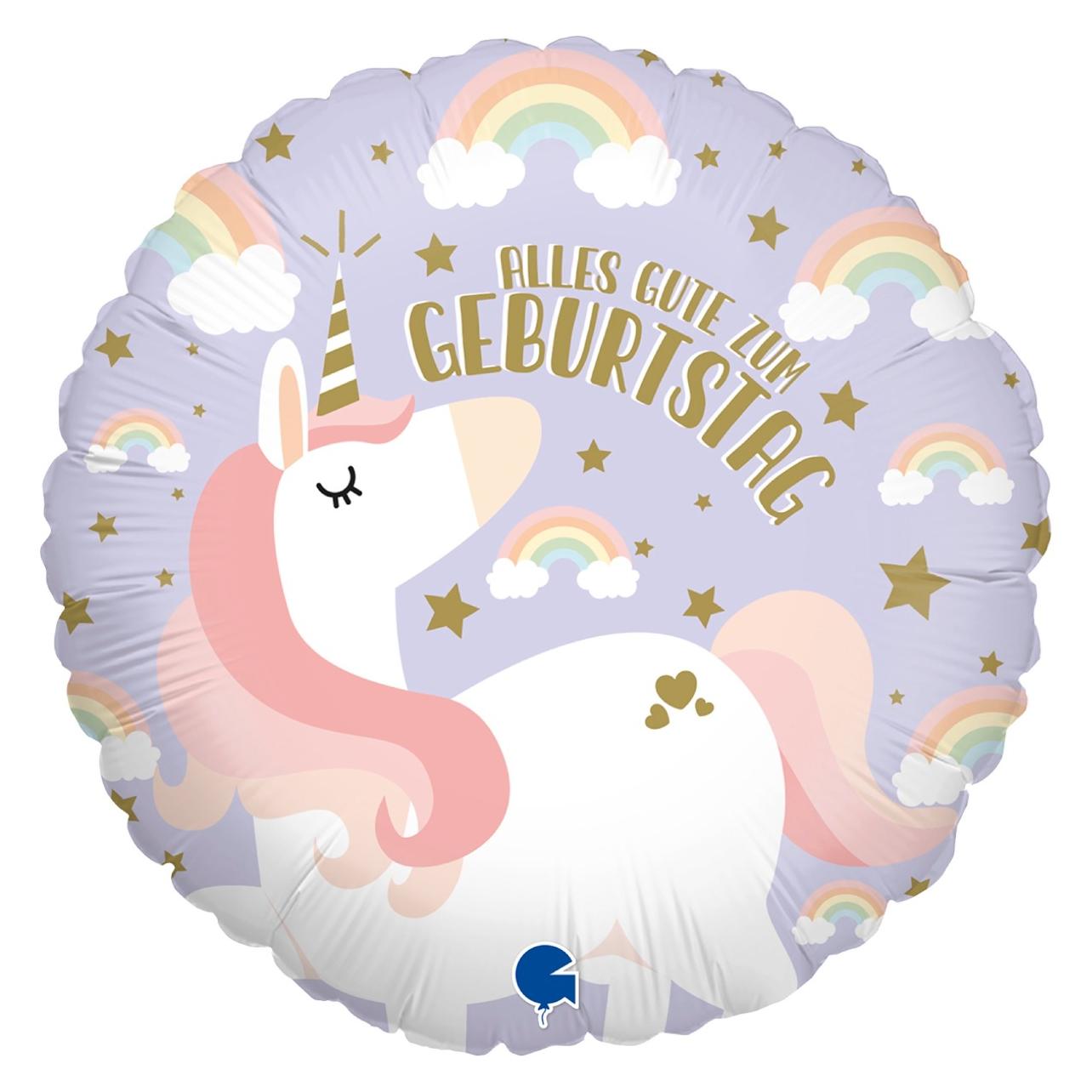 Grabo Balloons Alu-Ballon Rund - Einhorn 'Alles Gute zum Geburstag' (1x) (S-519)