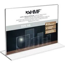 HMF Acryl Tischaufsteller DIN A6, Doppelseitiger T-Ständer Aufsteller, Querformat, Glasklar