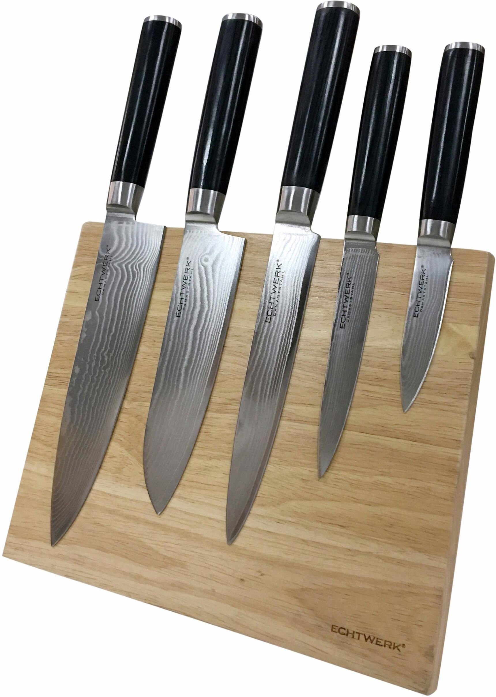 Magnet-Messerblock ECHTWERK, schwarz, B:26cm H:22cm, Messerblöcke, incl. Damaszener Messer-Set, ergonomischer Holzgriff aus Pakka-Holz