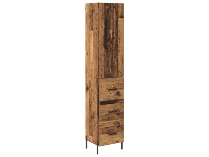Highboard Altholz 34,5 x 34 x 180 cm Holzwerkstoff mit Metallbeinen Schlichtes Design, glatte Oberfläche, Metallbeine für Stabilität, Wandbefestigung, einfache Pflege