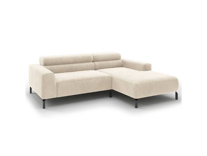 Ecksofa Longchair opt Funktion Beige Cordstoff Catia 223cm Longchair davorstehend rechts Kopfstütze verstellbar