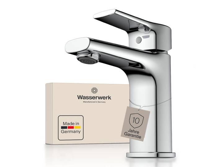 Waschtischarmatur WASSERWERK WT 13 , silber (chrom), B:5,5cm H:16cm T:15,5cm, Messing, Armaturen, Waschtischarmatur, inkl. Popup, wassersparend