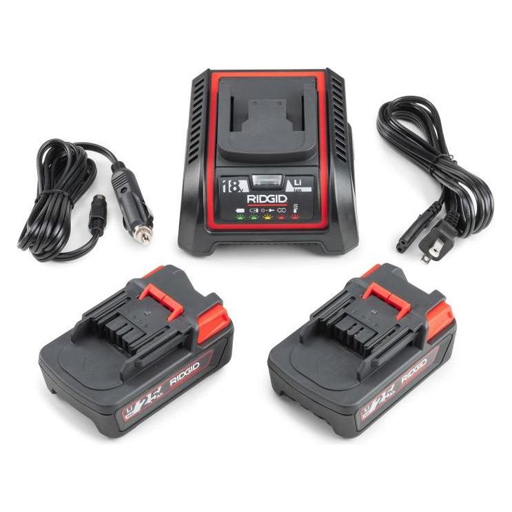 Ridgid Zubehör 61743 Akkusatz 2x 18V 2.5Ah Akkus und 230V Schnellladegerät + Autoladegerät (61743)