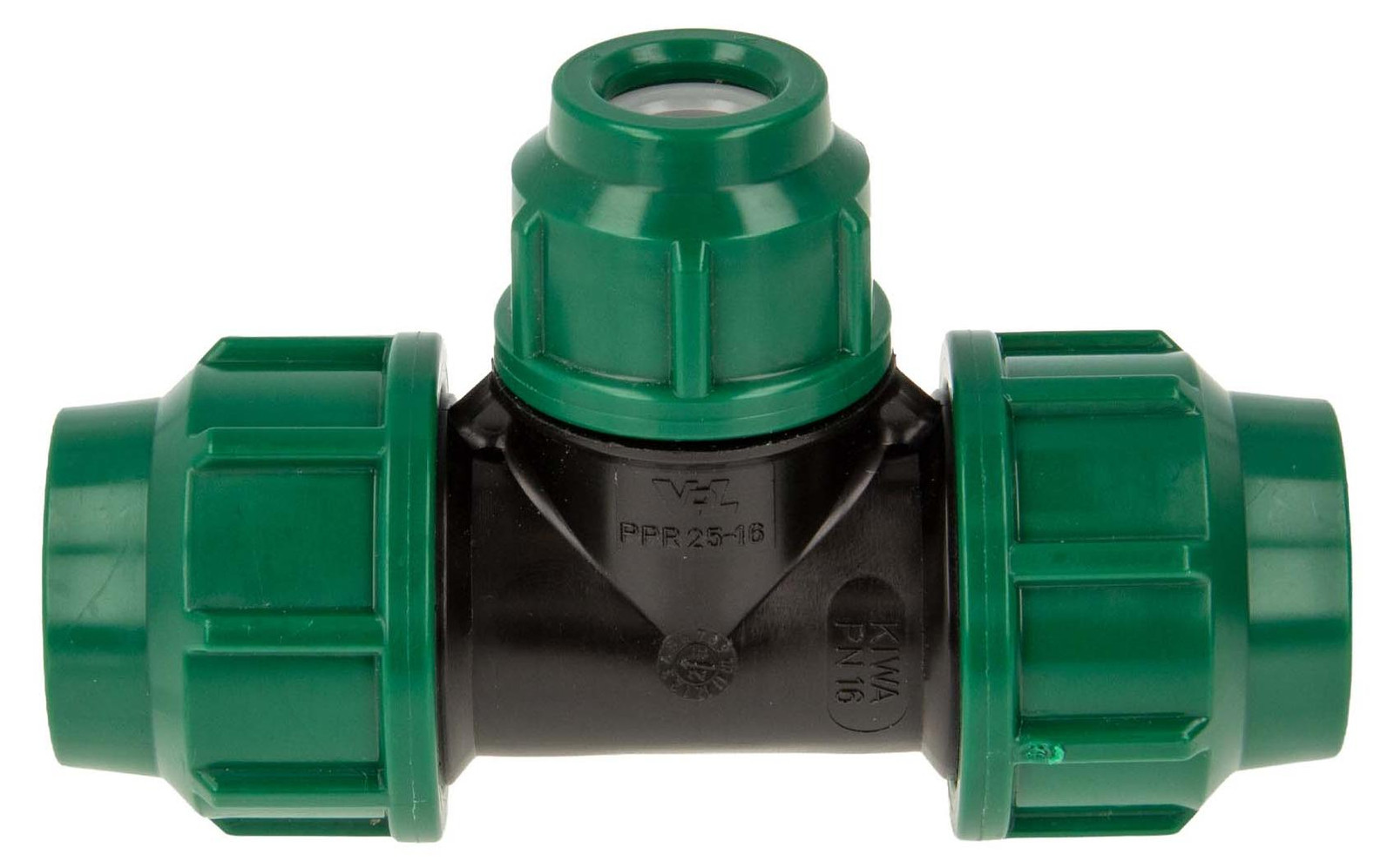 VDL snelkoppeling in T-vorm met reductie van Ø 25 x 16 x 25 mm, DVGW-goedgekeurd