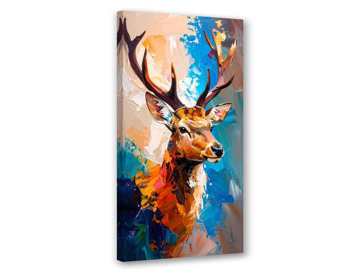 Feeby Leinwandbild Hirsch-Natur-Malerei-Imitation 50x100cm, Blau, Tiere, Rechteckig, 50x100 cm, Bilder & Rahmen, Bilder, Leinwandbilder