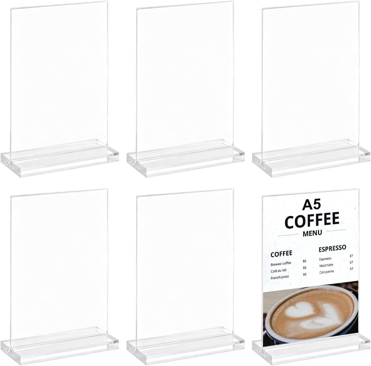 Set van 6 A5 acryl tafelhangers voor menu's en prijslijsten