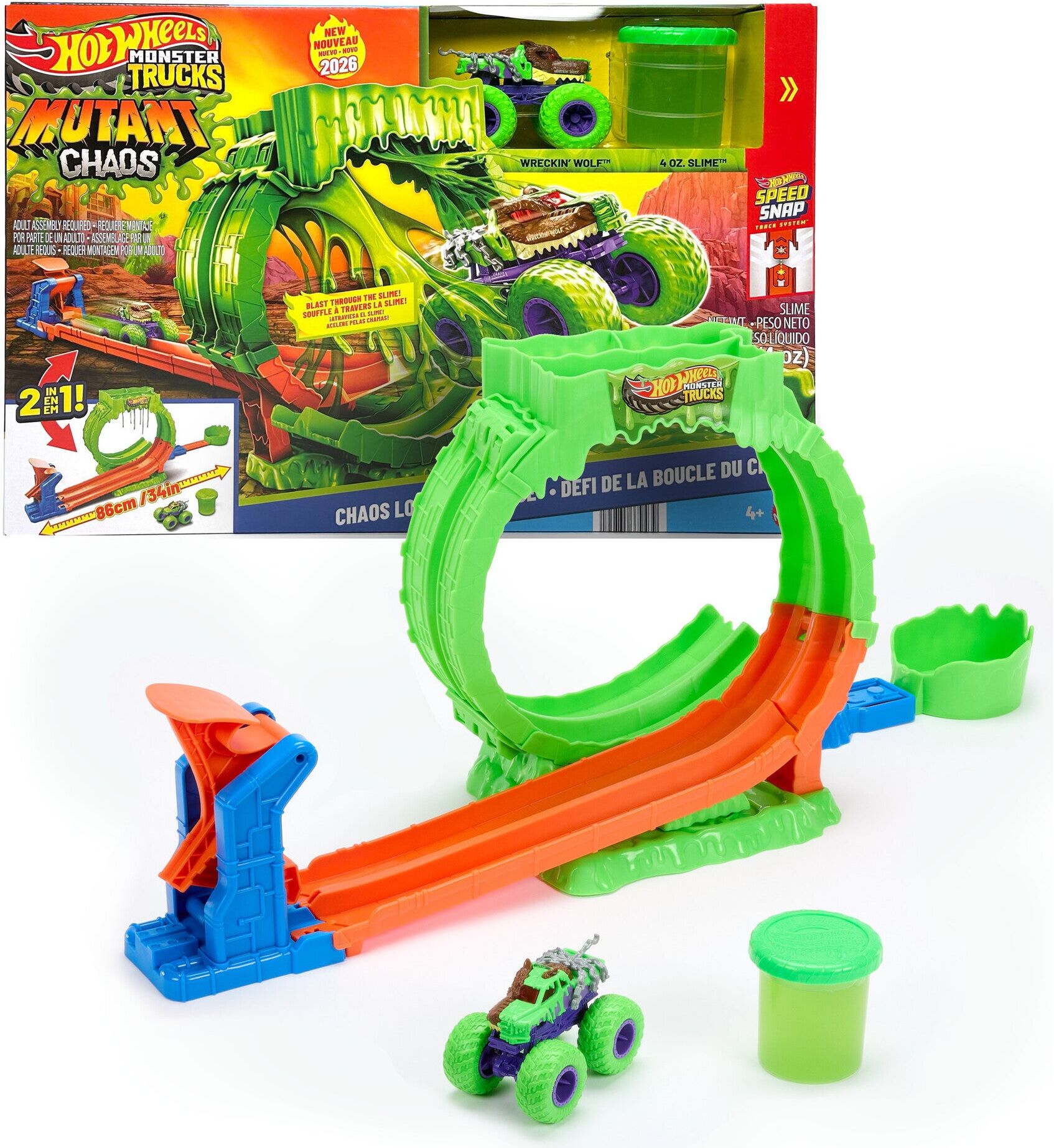 Mattel Hot Wheels Monster Trucks Mutant Chaos Chaos Loop Challenge Playset for Kids - 1:64 Scale - Includes Slime and Launcher