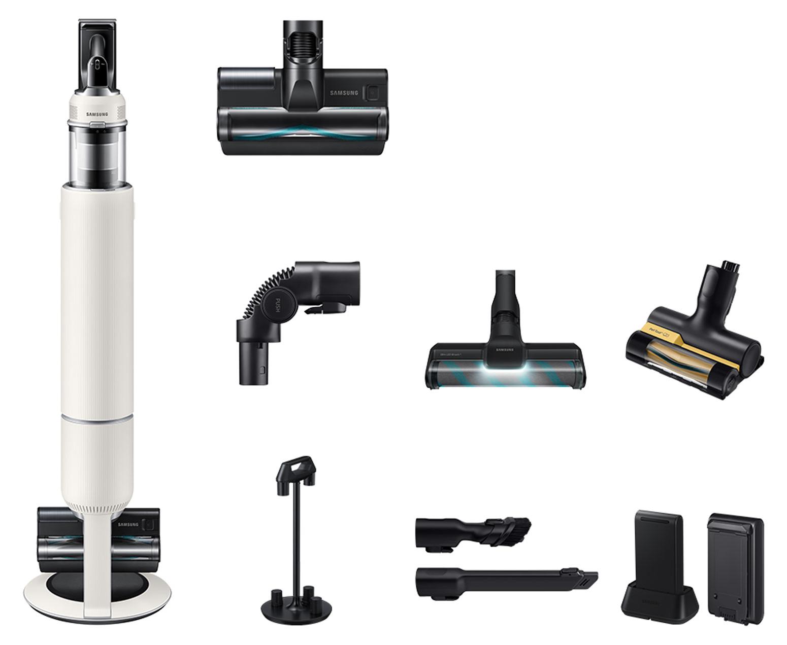 Samsung Bespoke AI Jet 100 mit All-in-One Clean Station, 770 W Motorleistung, Santorini Beige, 2-in-1-Stabstaubsauger, Beutellos, Schwarz, Weiß, 0,5 l, Santorini Beige, Trocken