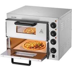 VEVOR Kommerzieller Pizzaofen für die Arbeitsplatte, 14-Zoll-Doppeldecker-Schicht, elektrischer Pizzaofen aus Edelstahl mit Stein und Griff, Mehrzweck-Pizzamaker für den Innenbereich zum Backen von Brezeln im Restaurant zu Hause