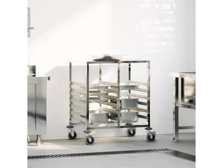 HGFDSAWE Tablettwagen Edelstahl 12 GN-Behälter 75x55x87 cm Küchenwagen Robustes Edelstahlmaterial, Mit 4 Leichtlaufrollen, Feststellbremsen, Vielseitig