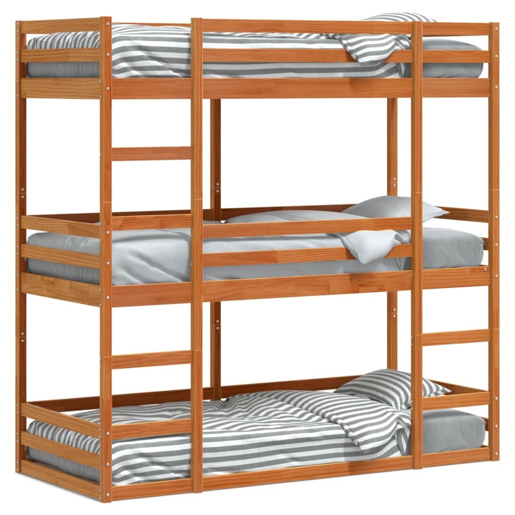 Maison Exclusive - Dreifach-Etagenbett Wachsbraun 90x200 cm Massivholz Kiefer