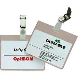 Schild I DURABLE Namensschild mit drehbarem Clip, transparent, Hartfolie, 90x60mm, 25/VE