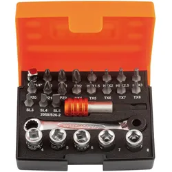 Bahco, Steckschlüssel + Stecknuss, Bit-Steckschlüssel-Satz mit kleiner 1/4" Bit-Knarre und Adaptern für Schlitz/Phillips/Pozidriv/TOR (5 mm)