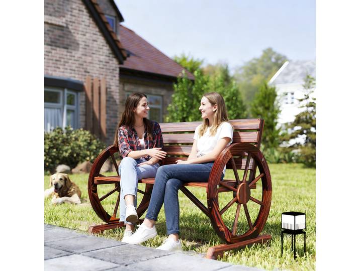 Outsunny Banc Jardin 3 Places Rustique Bois Carbonisé