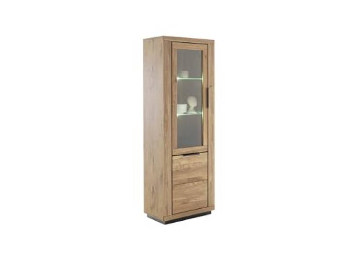 möbelando Vitrine >GRENO< Fronten in Wildeiche massiv geölt, Zeitlose Optik, in den Maßen ca. 72 x 200 x 40 cm (B/H/T) - mit optimalen Stauraum für Ihr Zuhause - Vitrine Schrank Highboard