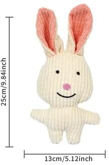 Uplift Essentials Corduroy Squeaky Plush Toy Durable Bite Resistant Chew For Small & Medium Dogs white Rabbit